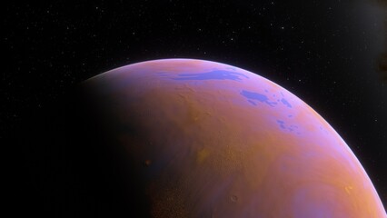 super-earth planet, realistic exoplanet, planet suitable for colonization, earth-like planet in far space, planets background 3d render
