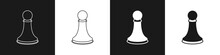 Set Chess Pawn Icon Isolated On Black And White Background. Vector