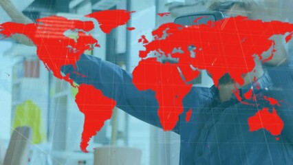 Poster - Animation of globe of connections over delivery man with cardboard box