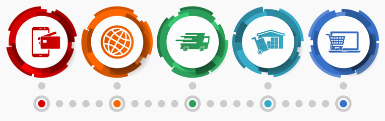 Poster - Business symbols, shop vector icons, flat design web button set, colorful infographic template