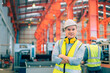 © Dearix - Portrait smart professional caucasian Industrial, factory engineer,technician,worker man stand confidence with safety helmet in steel metal sheet production, manufacture worker concept with copy space