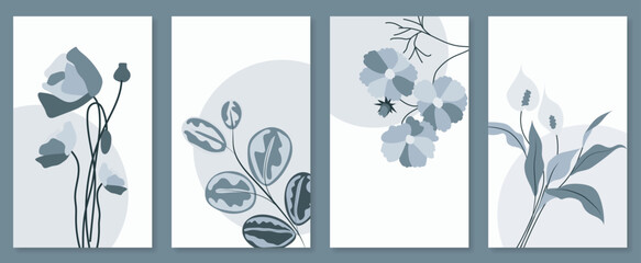 Poster - Abstract botanical wall art set. Vector illustration in scandinavian design