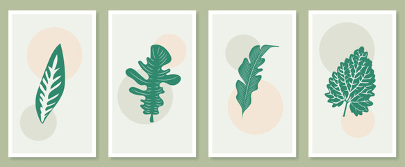 Poster - Abstract botanical wall art set. Vector illustration in scandinavian design