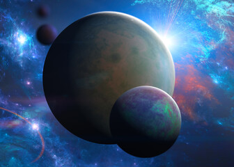 Wall Mural - planets and exoplanets of unexplored galaxies, black hole. sci-fi. new worlds to discover. colonizat