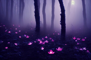 Sticker - Dark magical forest with purple flowers