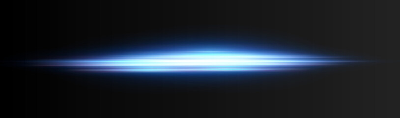 Blue horizontal lens flares pack. Laser beams, horizontal light rays.Beautiful light flares. Glowing streaks on dark background. Collection effect light blue line png.