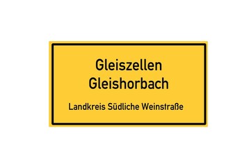 Isolated German city limit sign of Gleiszellen Gleishorbach located in Rheinland-Pfalz