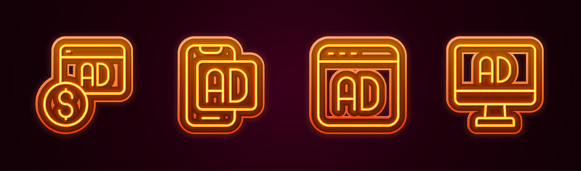 Wall Mural - Set line Advertising, and . Glowing neon icon. Vector