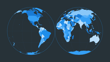 Poster - World Map. Mollweide projection interrupted into two equal-area hemispheres. Futuristic world illustration for your infographic. Nice blue colors palette. Creative vector illustration.
