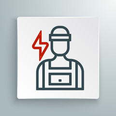 Poster - Line Electrician technician engineer icon isolated on white background. Colorful outline concept. Vector