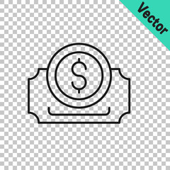 Canvas Print - Black line Cinema ticket icon isolated on transparent background. Vector