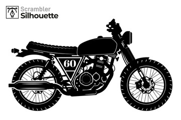 Isolated Scrambler motorbike silhouette illustration.