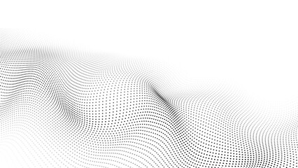 Poster - abstract futuristic white wave with moving dots. flow of particles. vector cyber technology illustra