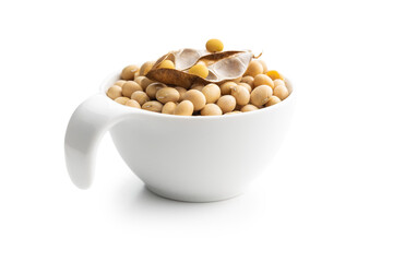 Wall Mural - Soy beans. Dried soybean pod in bowl isolated on white background.