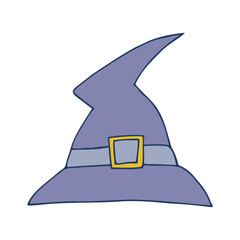 Halloween 2022 - October 31. A traditional holiday, the eve of All Saints Day, All Hallows Eve. Trick or treat. Vector illustration in hand-drawn doodle style. The witchs hat.