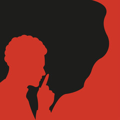 A person speaking quietly on a red background, original style. Vector illustration