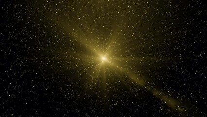 Poster - Abstract yellow lonely star in outer space. Motion. Glowing bright nebulae and starry cosmos on the background.
