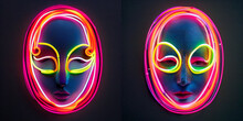 Neon Futuristic Carnival Mask On Black Background Collection