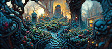 An Enchanted Maze By Lise Deharme And Paul Pelletier Digital Art Illustration Painting Hyper Realistic Concept Art 