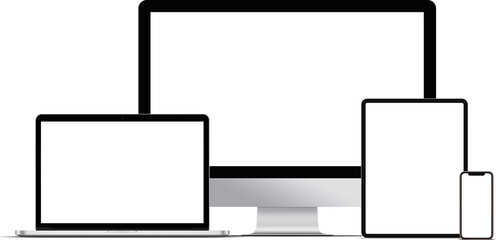Wall Mural - multiple desktop devices with blank screen for responsive layout mockup