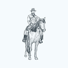 Vintage Hand Drawn Sketch Cowboy On Horse