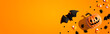 © Tierney - Halloween pumpkin ghost with bat and spiders - flat lay