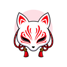 Kitsune Fox Mask Icon, Traditional Japanese Symbol. Simple Vector Drawing, Isolated Clip Art Illustration.