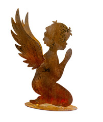 Canvas Afdrukken
 - Side view of praying angel figure made of copper