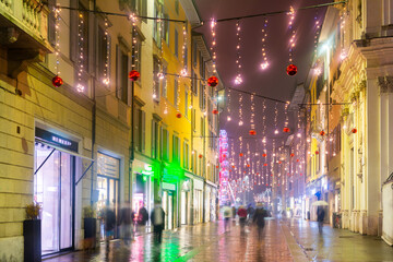 Wall Mural - Streets of Bergamo during Christmastime. City in northern Italy.