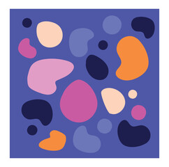 Wall Mural - abstract retro poster. colorful square banner with multicolored spots and white frame. trendy design