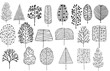 手書きスケッチの樹木の立面添景（ベクター素材）