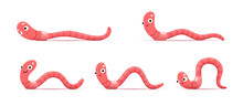 Cartoon Funny Worm. Animation Of Crawl Earthworm. Vector Sequence Frame Of Soil Compost Insect Movement. Pink Wildlife Creature Crawling Sprite Sheet, Garden Invertebrate Isolated Worms