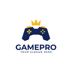 Pro Player Gamer Logo Design Concept With Joystick Game and Crown