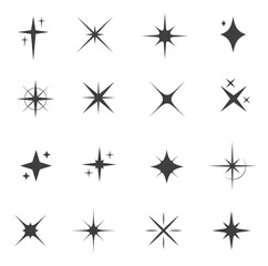 Poster - Sparkle, starburst and twinkle stars. Vector icons of stars with bright shine, glitter, glow, flash or flare light effects. Shiny magic twinkles, sparks and glowing light rays of bright stars