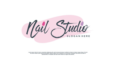 Poster - Beauty nail logo design vector with creative unique style Premium Vector