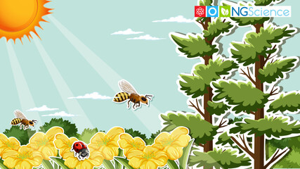 Wall Mural - Thumbnail design with honey bee in the forest