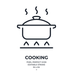 Wall Mural - cooking pot and boiling editable stroke outline icon isolated on white background flat vector illust
