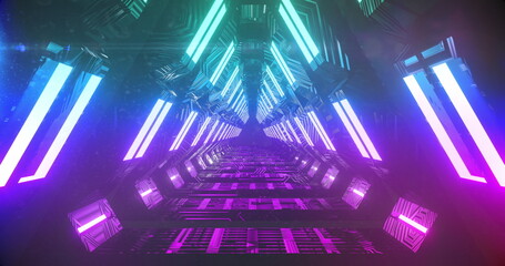 Wall Mural - Image of tunnel with purple lights moving in a seamless loop