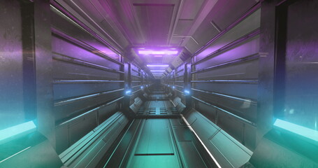 Wall Mural - Image of tunnel with purple lights moving in a seamless loop