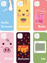 Cute Animal Heads And Animated Boba Drink Images For Phone Cases, Logos, Pillowcases, Print Fabrics, Wallpapers, Social Media, Covers, Wall Hangings, Cards. Vector Illustration