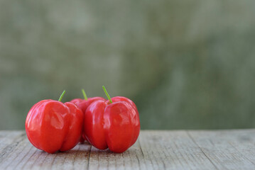 fresh cherry , on wood background, Red fresh cherry