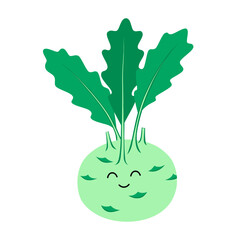 Wall Mural - Cute, funny cartoon kohlrabi character.