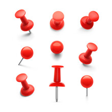 Set Of Push Pins In Different Angles. Illustration On Transparent Background.
