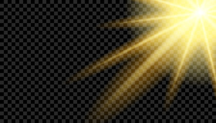 Wall Mural - light of sun. effect of glow. sunlight on transparent background. ray of flare on black background. 