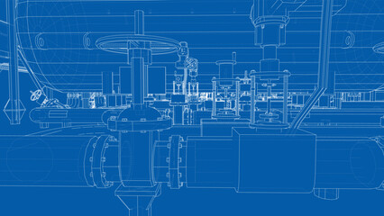 Sticker - Sketch of industrial equipment. Vector