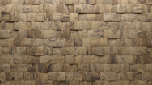 Natural Stone, Textured Mosaic Tiles Arranged In The Shape Of A Wall. 3D, Semigloss, Blocks Stacked To Create A Square Block Background. 3D Render