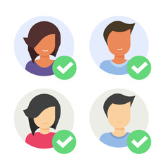 Poster - My account icon identity user check vector or personal profile avatar authorized checkmark flat design, selected member id graphic, confirmation valid login checkbox, added contact accept image