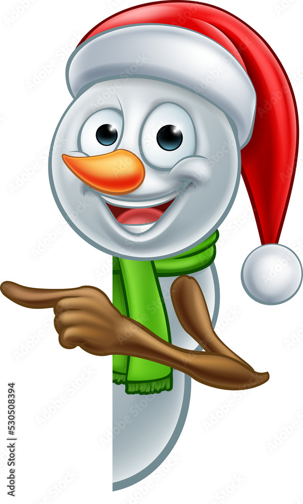 Pointing Cartoon Christmas Santa Hat Snowman Stock Illustration | Adobe ...