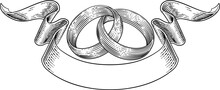 Wedding Rings Intertwined Vintage Woodcut Design
