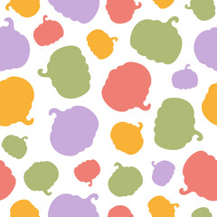Poster - Colorful seamless pattern of silhouette flat pumpkins on a white background. Vector illustration.